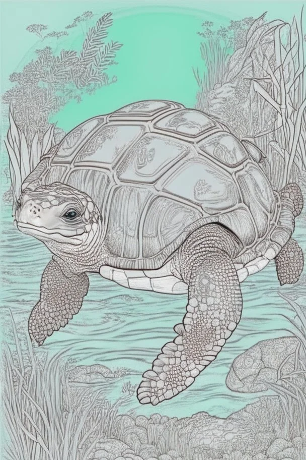 coloring book page of a magical turtle, monochrome, black and white, sharp, sketch drawing