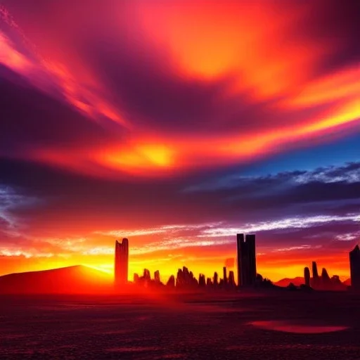 anime style, post apocalyptic city in the desert, extremely detailed digital painting, extremely detailed face,crystal clear Big eyes, mystical colors ,perfectly centered image, perfect composition, rim light, beautiful lighting,masterpiece,8k, stunning scene, raytracing,