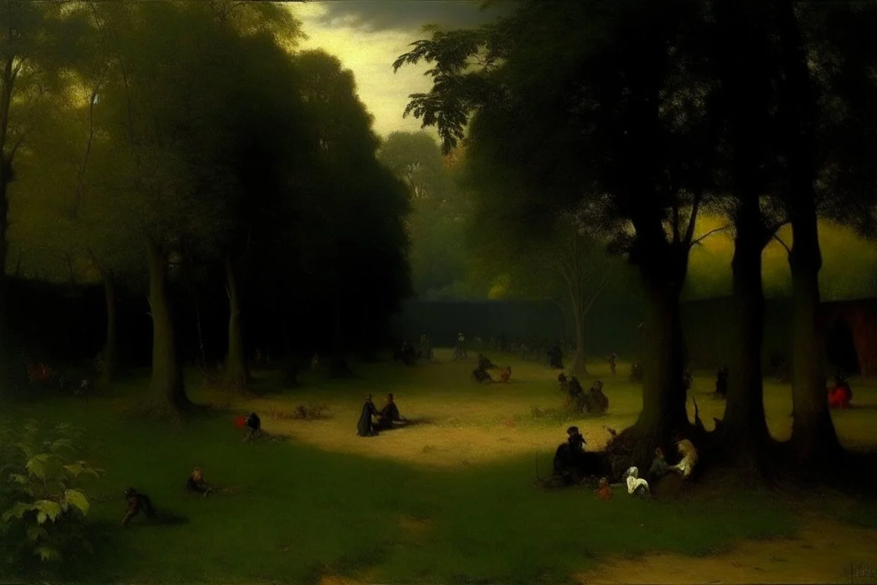 A thicket filled with shadow puppets painted by George Inness