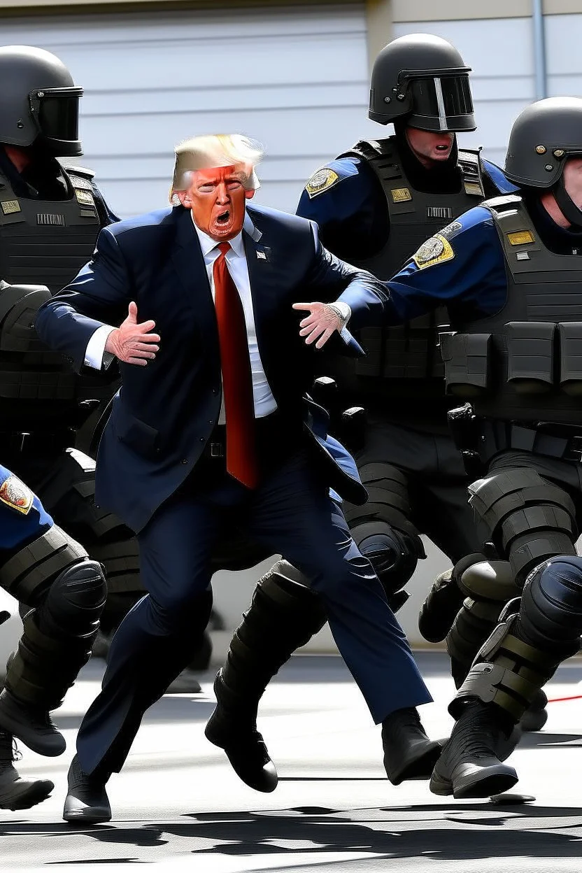 Donald Trump getting tackled by the swat team