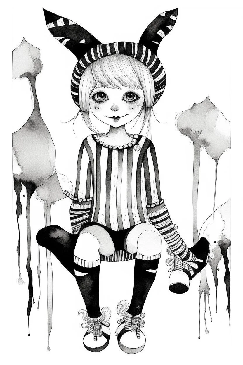 Watercolor black and white magic pixie with socks with stripes