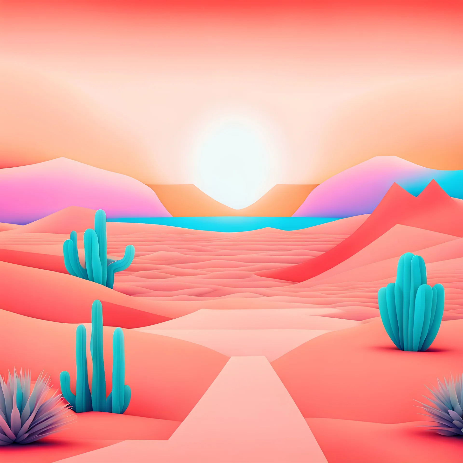 Surreal geometric in a desert, bright colors, soft