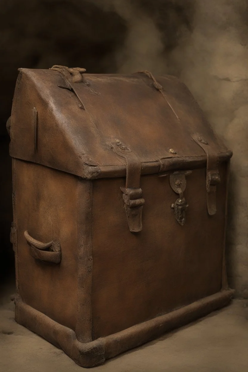 in the BASEMENT there is an old, broken brown oblong leather chest with short handles, from which gold coins from the time of Catherine the Great fall out. The ancient coat of arms of tsarist Russia, the double-headed eagle, is BARELY VISIBLE on the bag. There are a lot of broken bricks and earth around the bag. All in high quality 8K