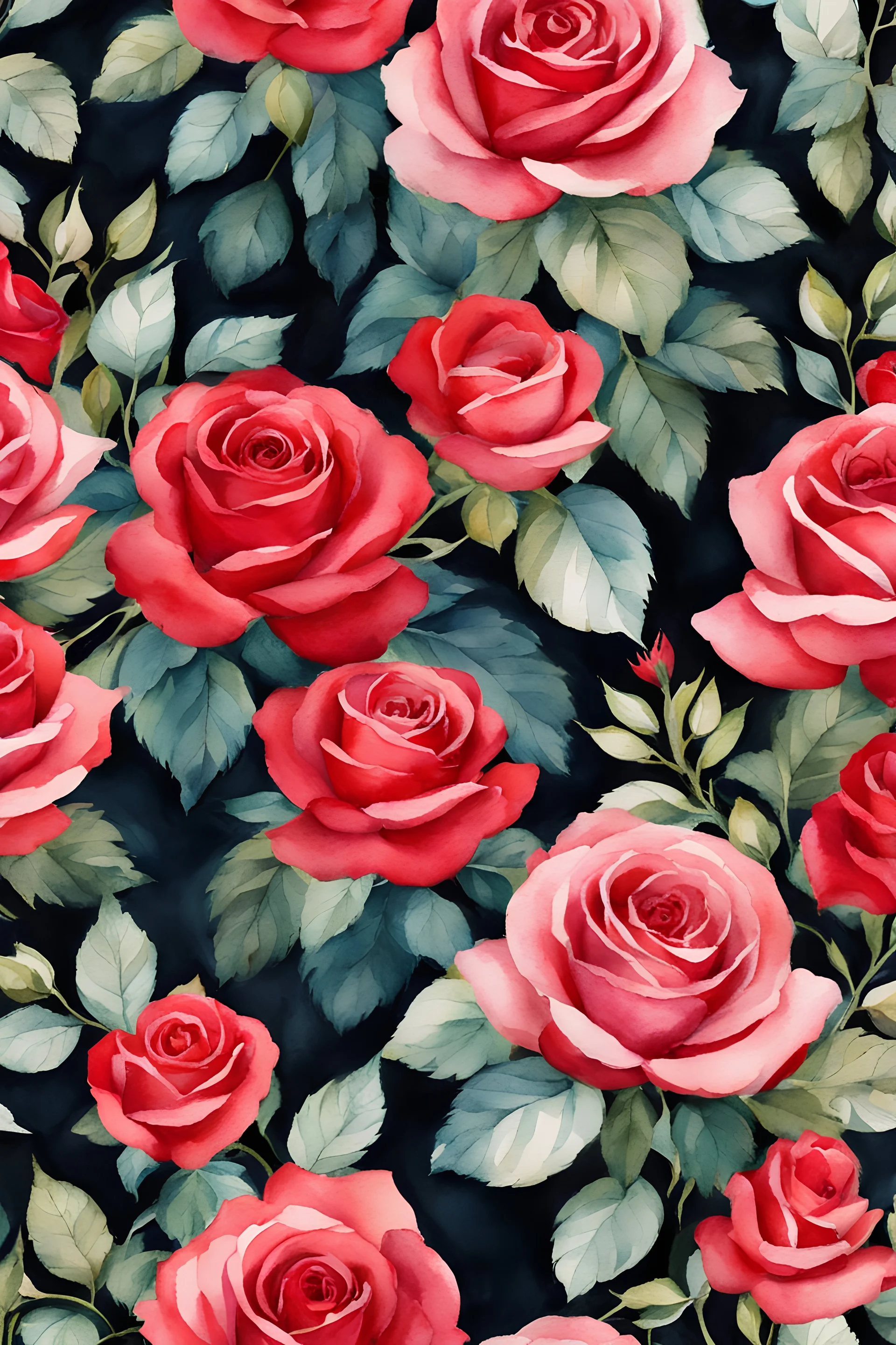 boho Watercolor Of Floral Pattern, pretty red roses, Flowers, Repeating Patterns, boho