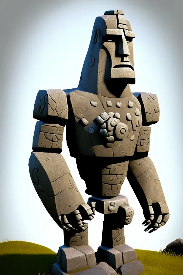 moai easter island golem robot with arms photorealistic