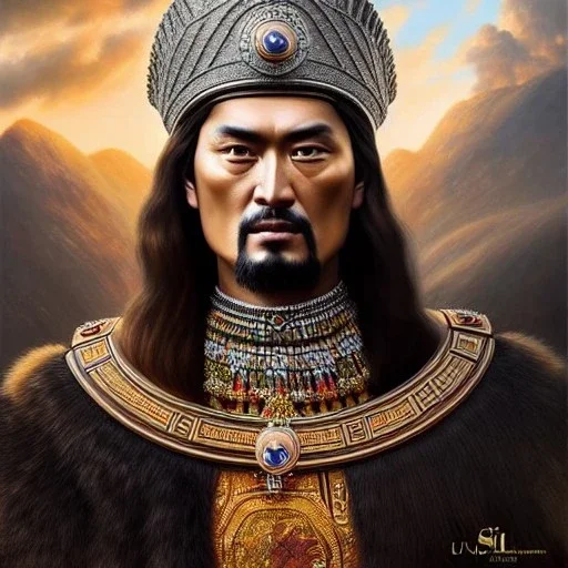 Ultra detailed fullbody Portrait in oil on canvas of Attila the Hun with armor,helmet,extremely detailed digital painting,ultrarealistic skin,intense stare, extremely detailed face, crystal clear eyes, mystical colors ,perfectly centered image, perfect composition, rim light, beautiful lighting,masterpiece ,8k, stunning scene, raytracing, anatomically correct, in the style of Simon Bisley and Ohrai Noriyoshi and robert e howard and Steve Jung and Wizyakuza and uncannyknack.