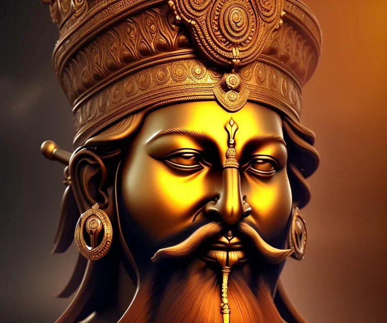 chhatrapati shivaji maharaj face, theme art, Dark moody night atmosphere, 8K, close-up face, anatomically perfect face,