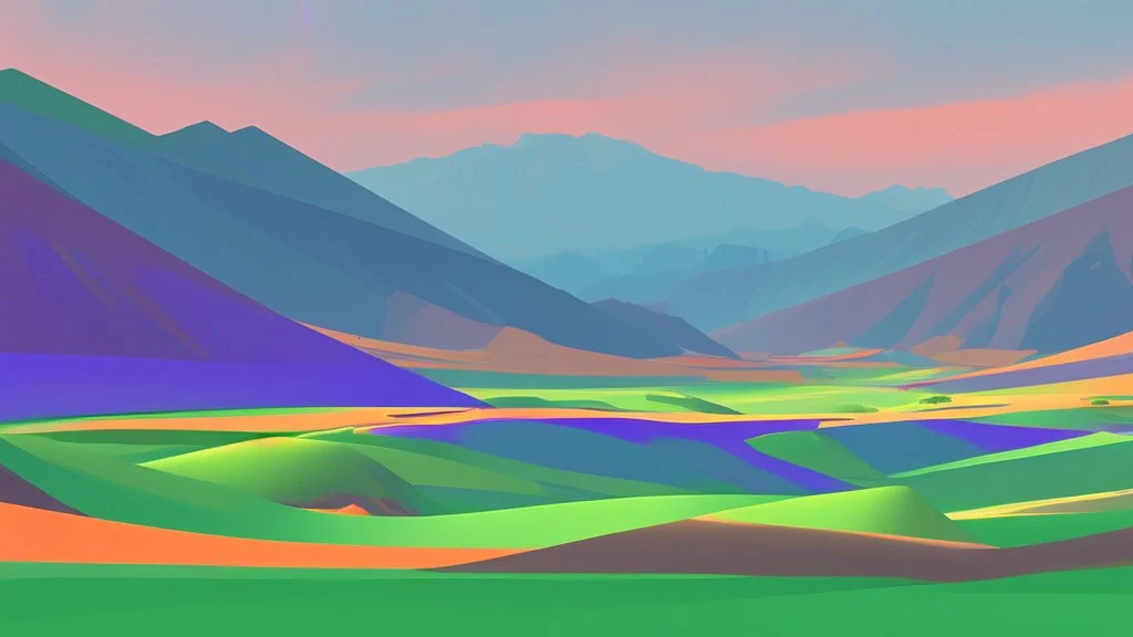 A drawing of a landscape, color gradients, Different art techniques