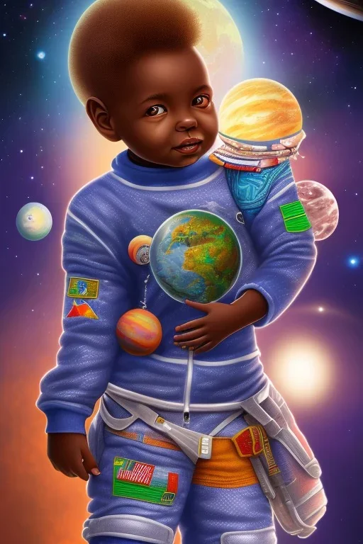 african baby in space, high detail