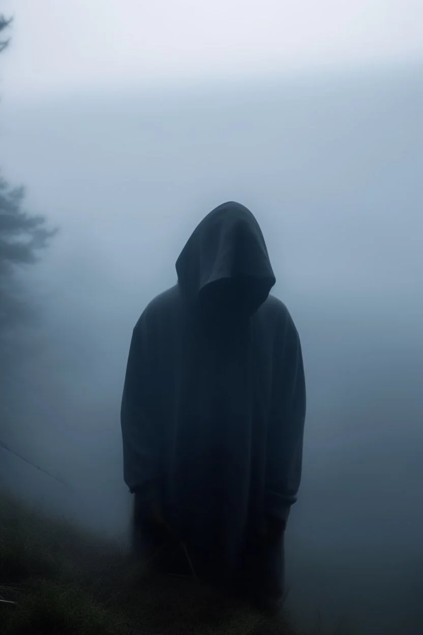 A hooded figure In the fog