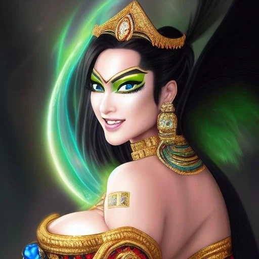 ultra detailed fullbody portrait of busty beautiful Kitana, extremely detailed digital painting, intrincate, extremely detailed smiling face,crystal clear Big Green eyes, in the style of Ohrai Noriyoshi and robert e howard and pablo oliveira and Ken Kelley and Keith Parkinson,mystical colors,perfectly centered image, perfect composition, rim light, beautiful lighting,8k, stunning scene, raytracing