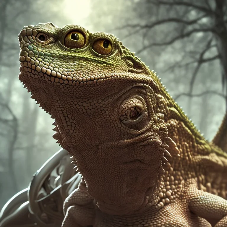 Portrait of a Cyborg Lizard Humanoid, Realistic, Photorealism, 8K