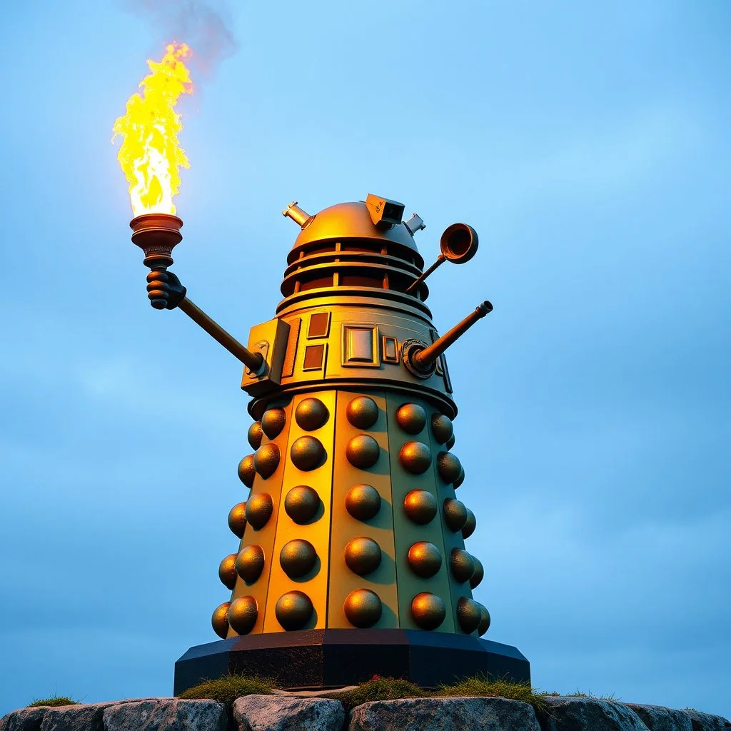 statue of a Dalek on Statin Island, with a torch