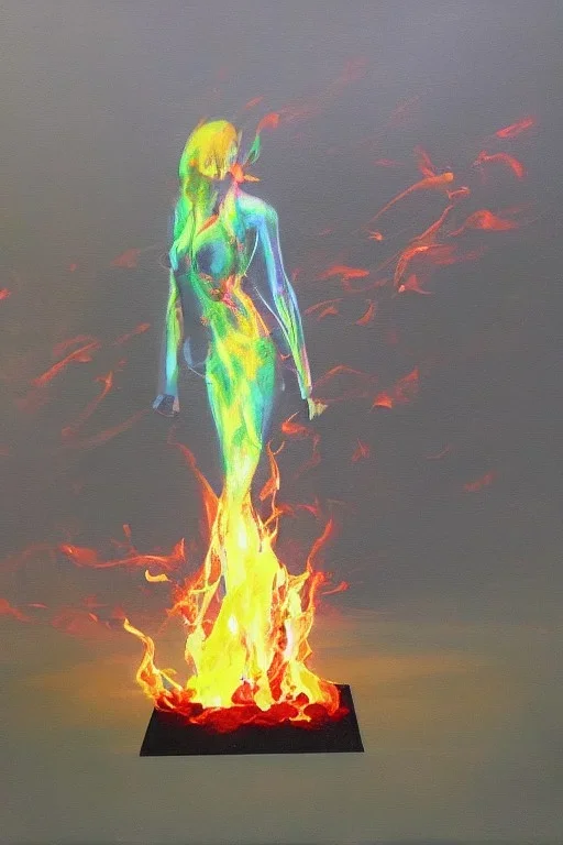 Full body portrait, painting, medium shot lady volumetric fire, volumetric ice