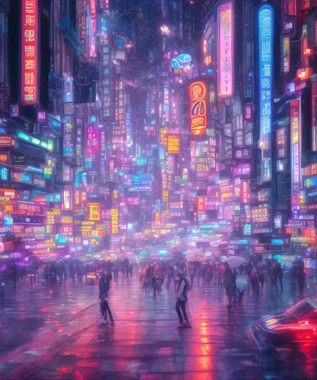 a professional night photo of seoul south korea lit in neon lights, crowded with people, raining, unreal engine, cinematic lighting, octane render,