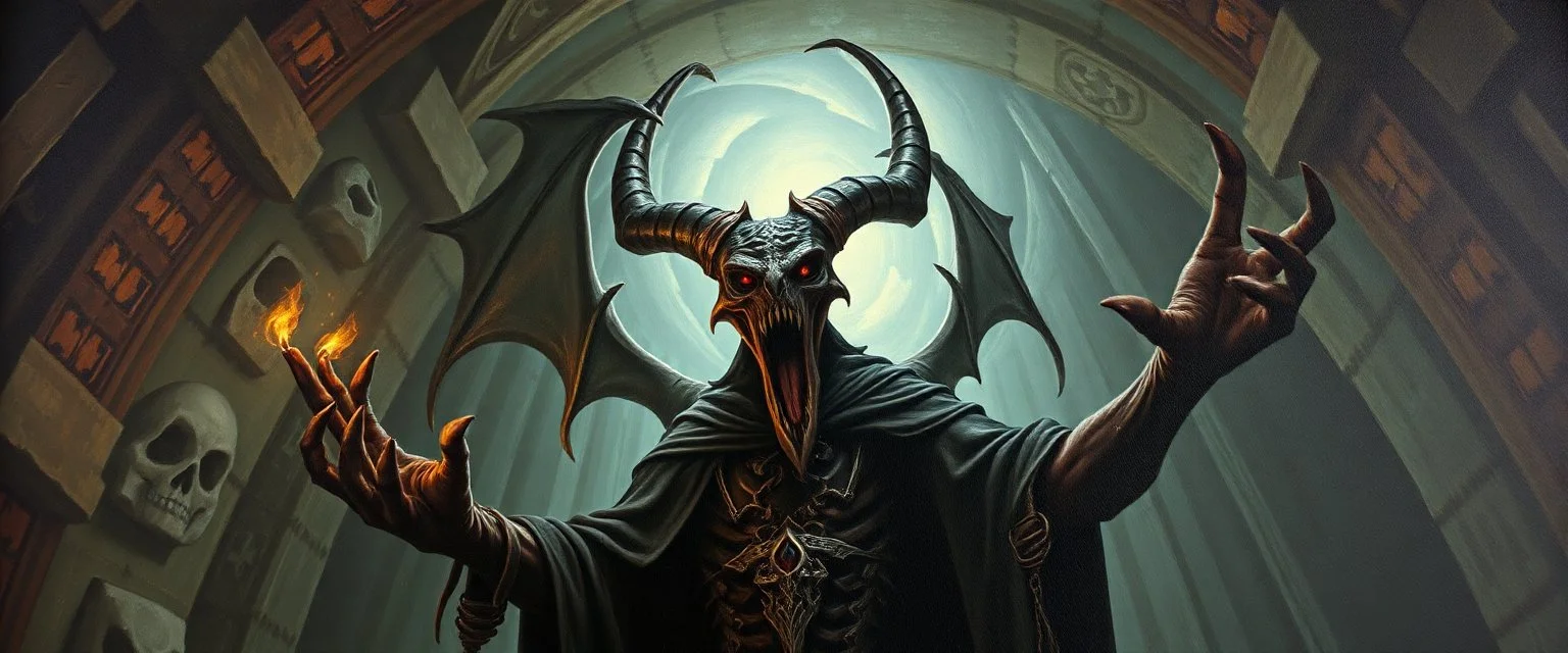 pin hole cam, master oil painting by Rembrandt, d&d monster illithid mind flawyer goth dark elf drider beholder eye tyrant and lich in ice hall