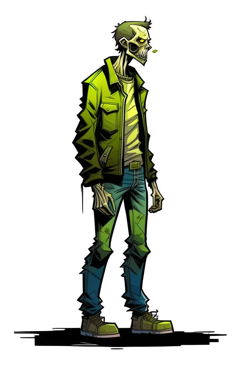 zombie, illustration, full body, standing, mean,, looking sideways,