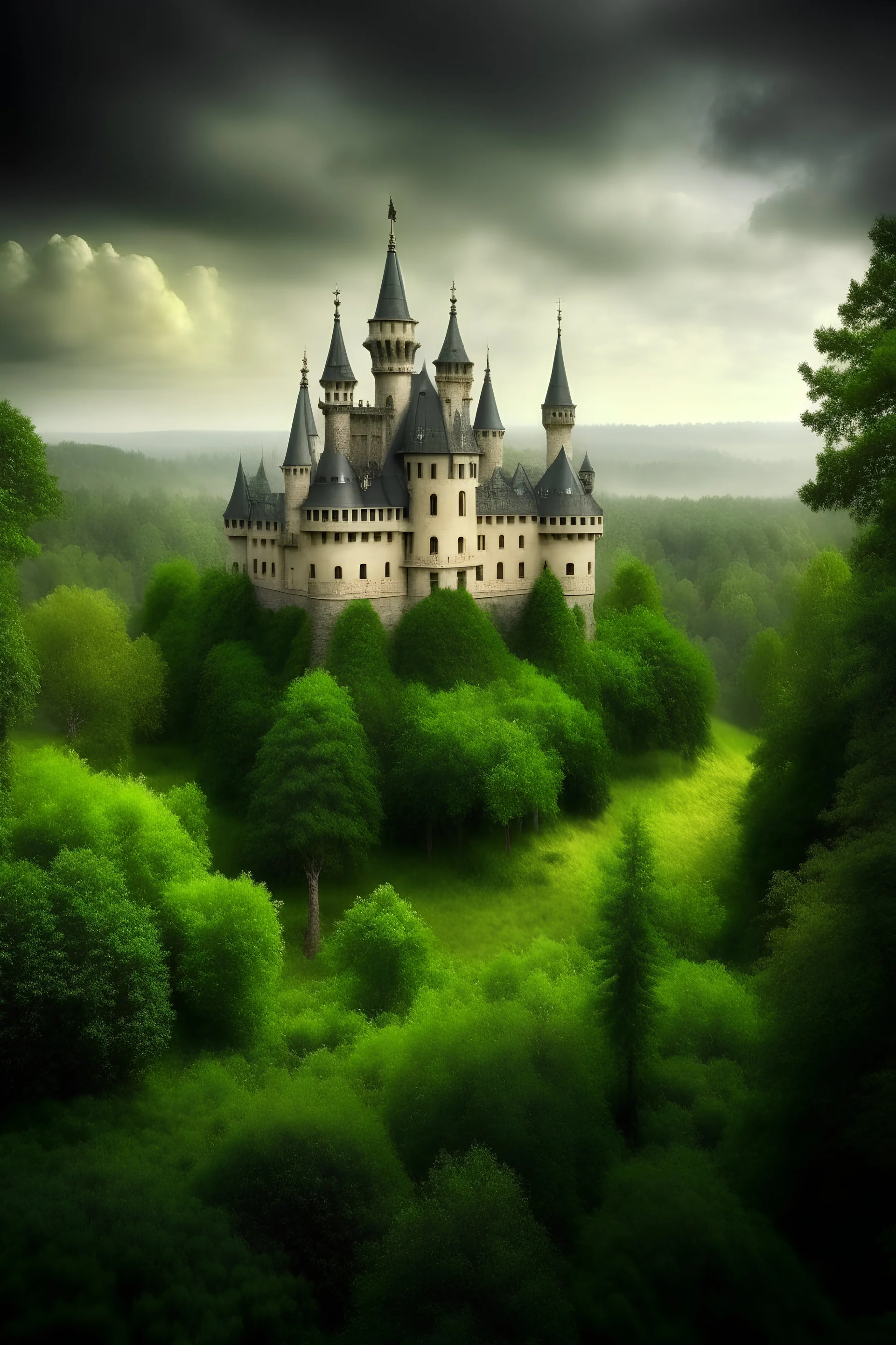 There is a castle around a forest