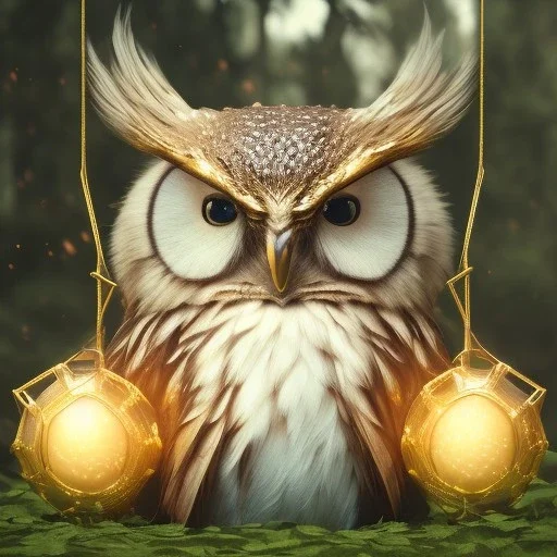 realistic, octane portrait, natural lighting,full body shining gold metal, elegant, bokeh, volumetric lighting, extreme detail, Photorealism, High detail, Hyper realistic Owl in forest, macro lens blur, 100mm, cinema4d, HDR, 8k, unreal engine 5