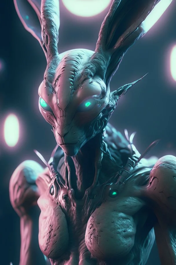 Bunny man humanoid alien,hyper detailed, digital art, trending in artstation, cinematic lighting, studio quality, smooth render, unreal engine 5 rendered, octane rendered