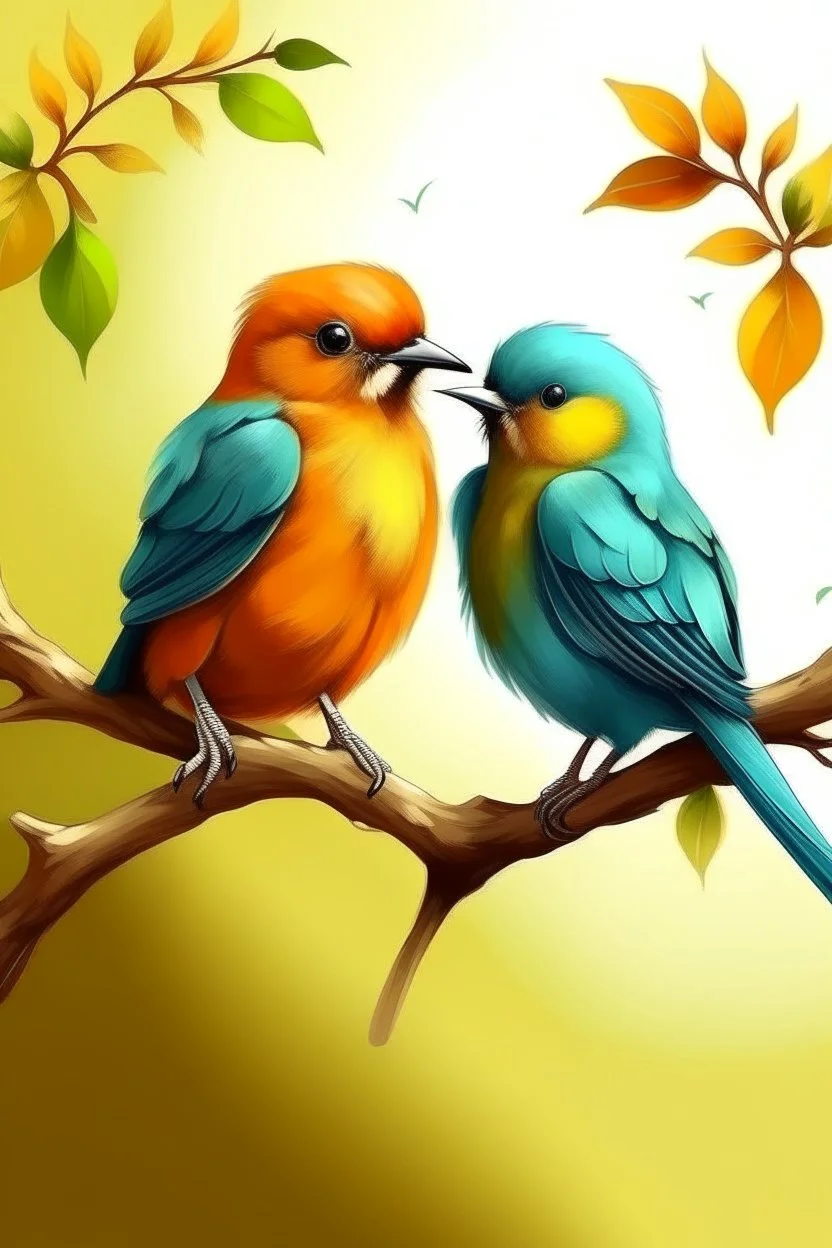 generate an image of couple bird sitting on the branch of tree with real views