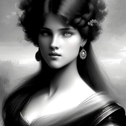 a beautiful young woman playing video games, Gustave Doré black and white illustration, perfect eyes, beautiful face