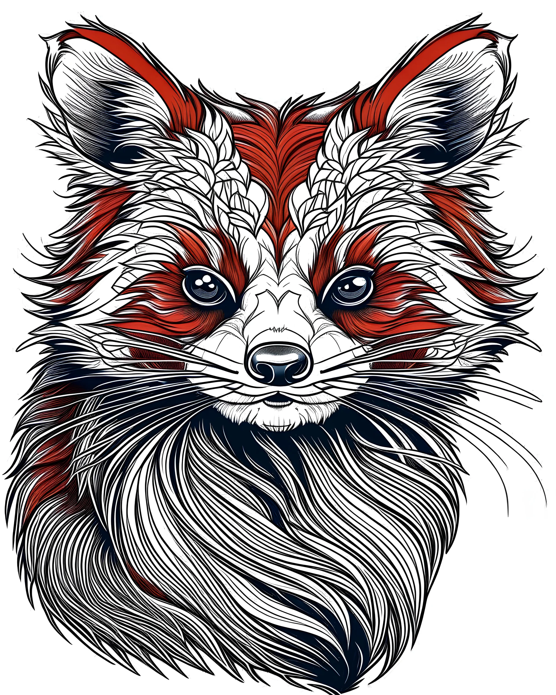 outline art for Red Panda pages, white background, Sketch style, only use outline, Mandala style, clean line art, white background, no shadows and clear and well outlined