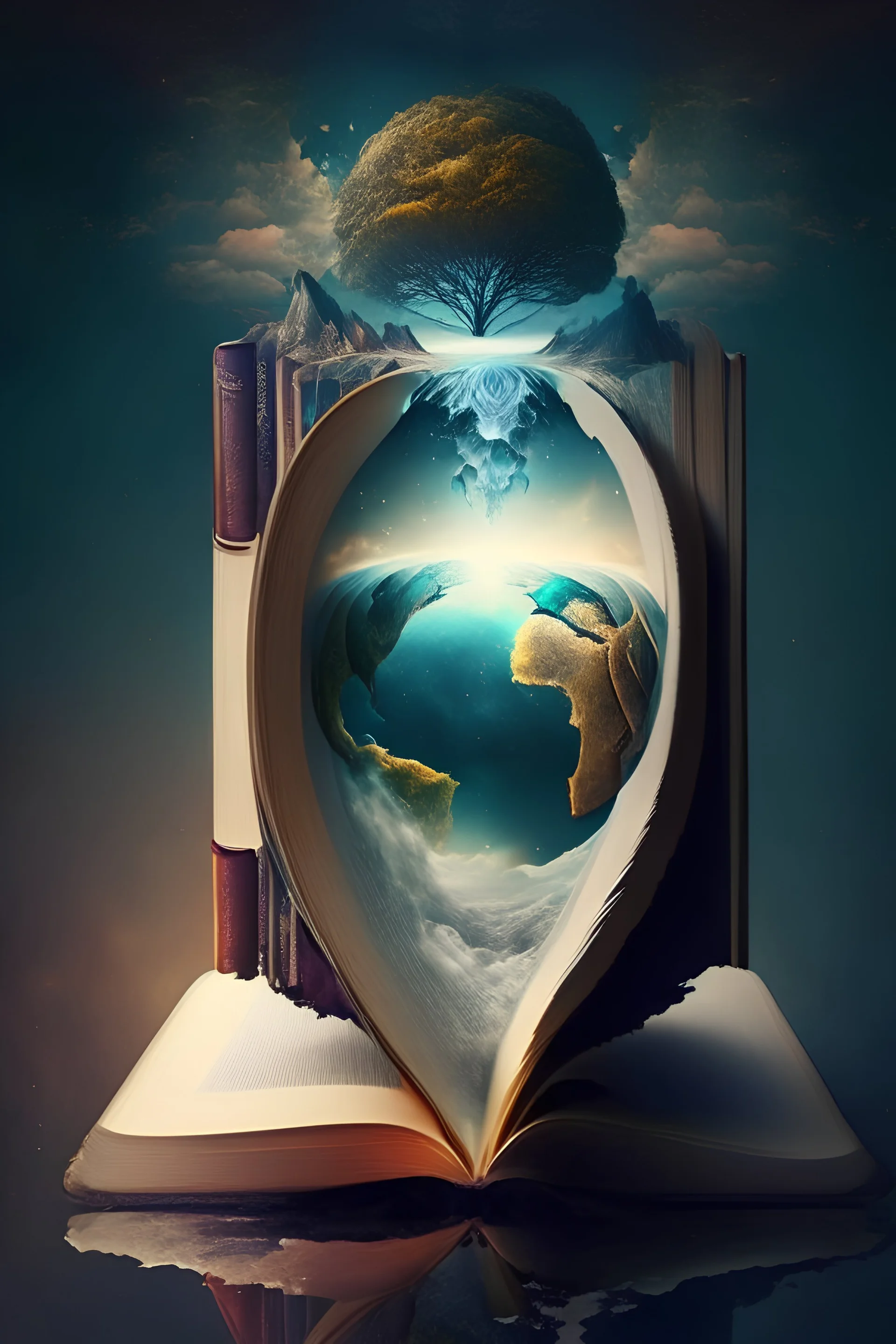 Creating an image for the cover of the book with the theme of the world is a reflection of the mind and meditation