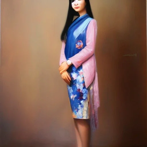 Full body portrait, painting, medium shot lady OshareKei