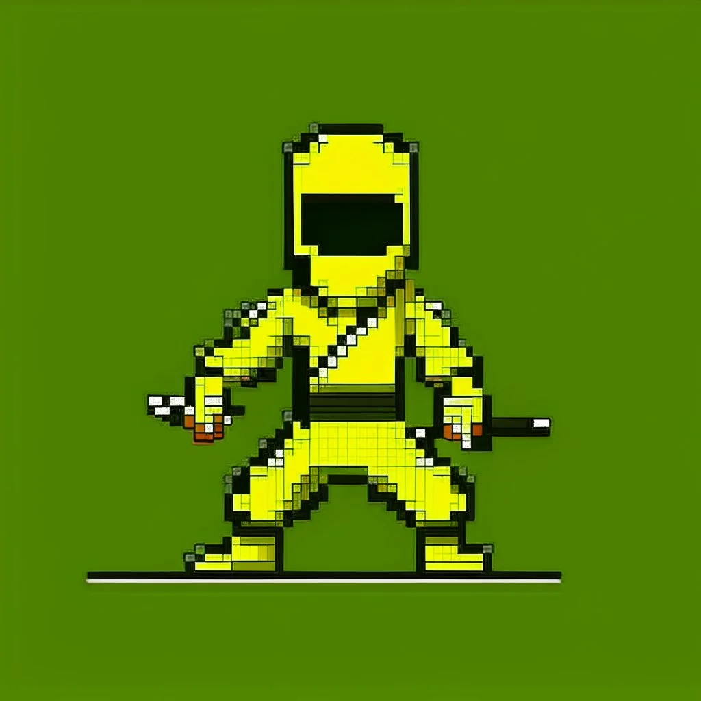 a pixel art-style, simple 64-bit Ninja with an yellow outfit