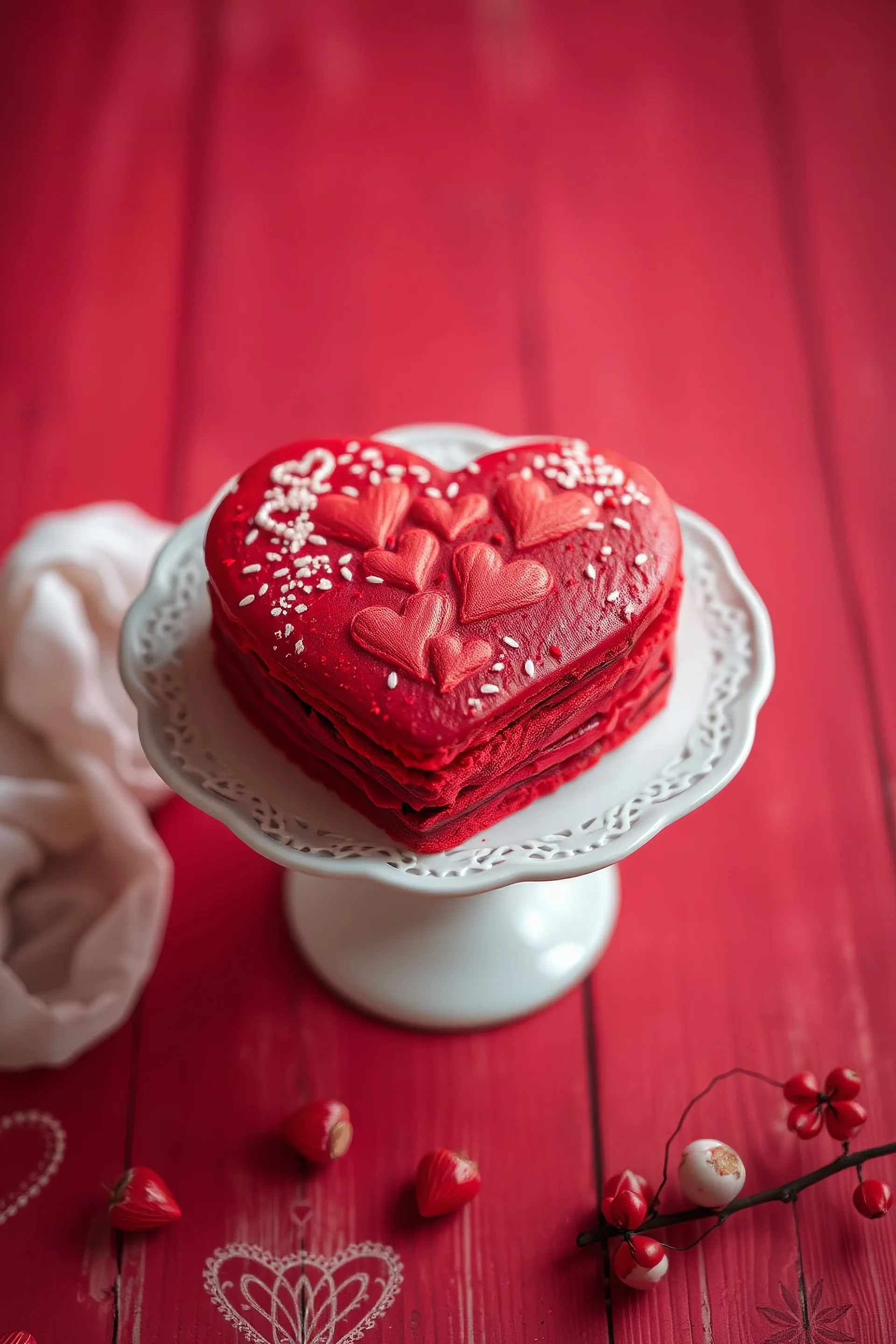 vintage heart cake in red color