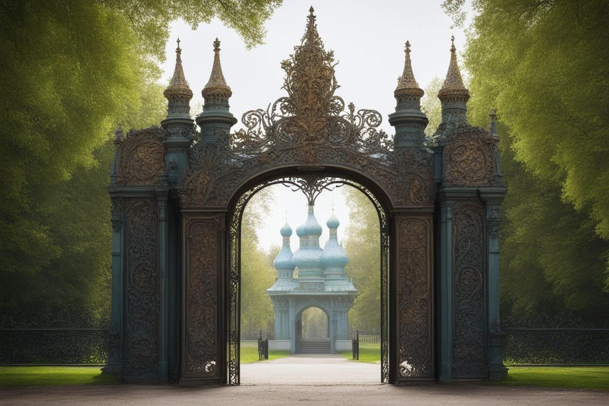 Ворота парка, в стиле русских сказок