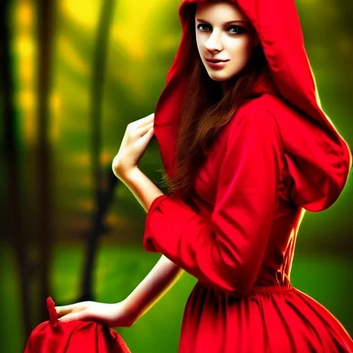 sensual touch with flirty, gorgeous red riding hood