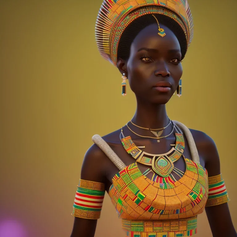 kente african bride model, full body, cinema 4d, octane render, high detail