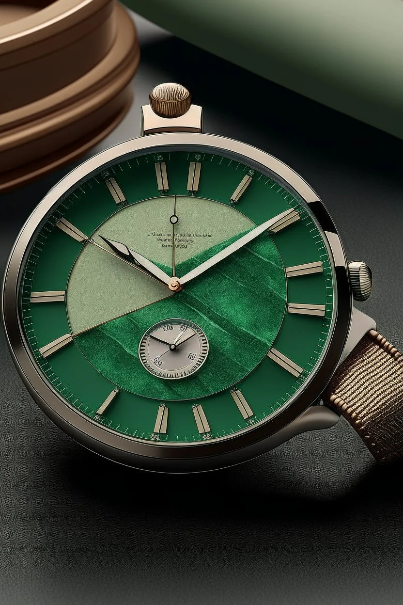 Design a realistic image that combines the timeless elegance of an aventurine dial watch with a vintage aesthetic. Incorporate classic elements in the background and styling to evoke a sense of nostalgia while maintaining a high level of realism.
