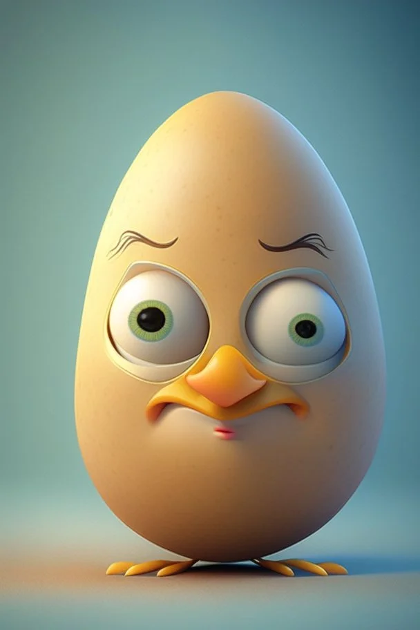 3d egg character, face like mulang, cute like pixar character