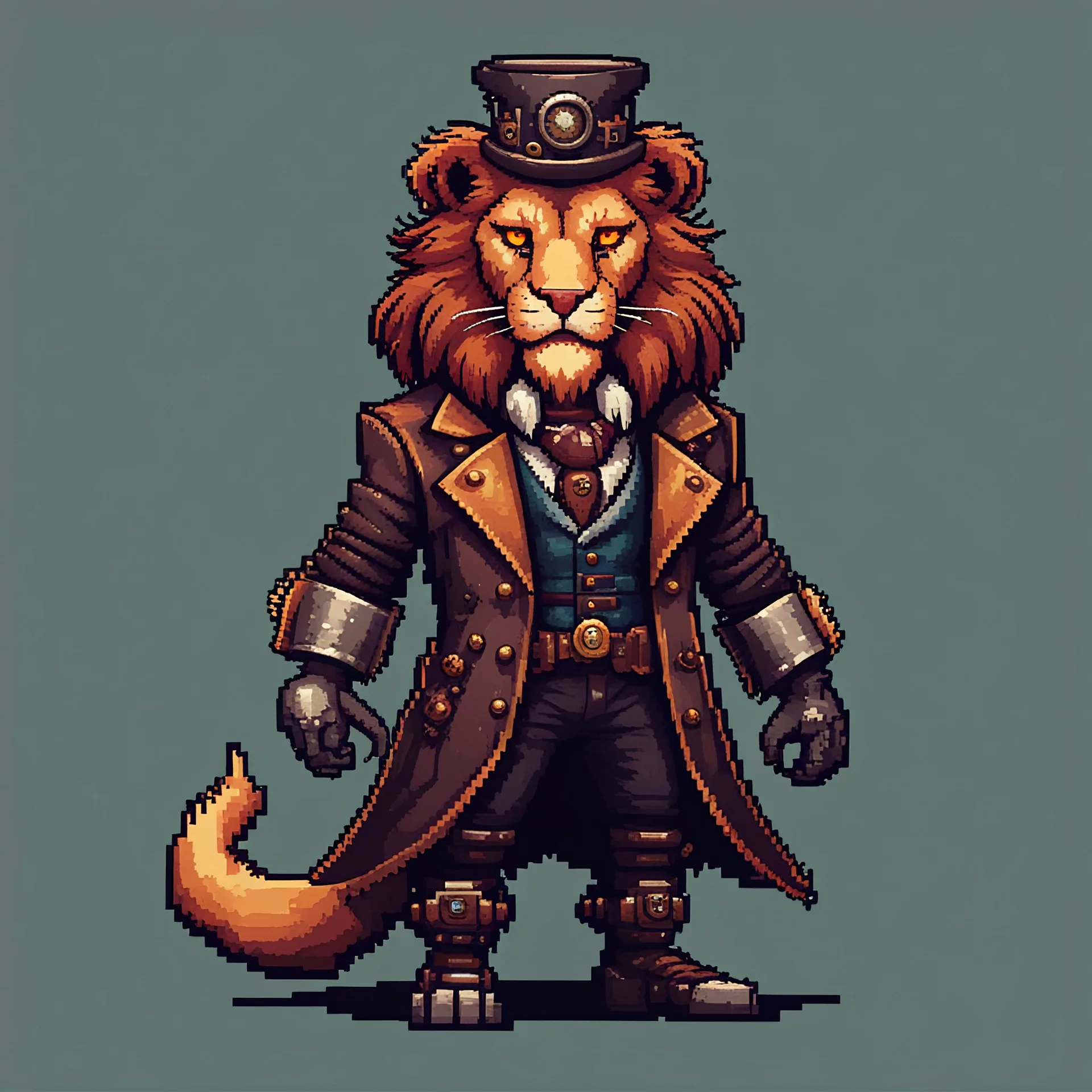 Pixel Art, Videogame Final Boss, Anthropomorphic Lion in a Steampunk outfit