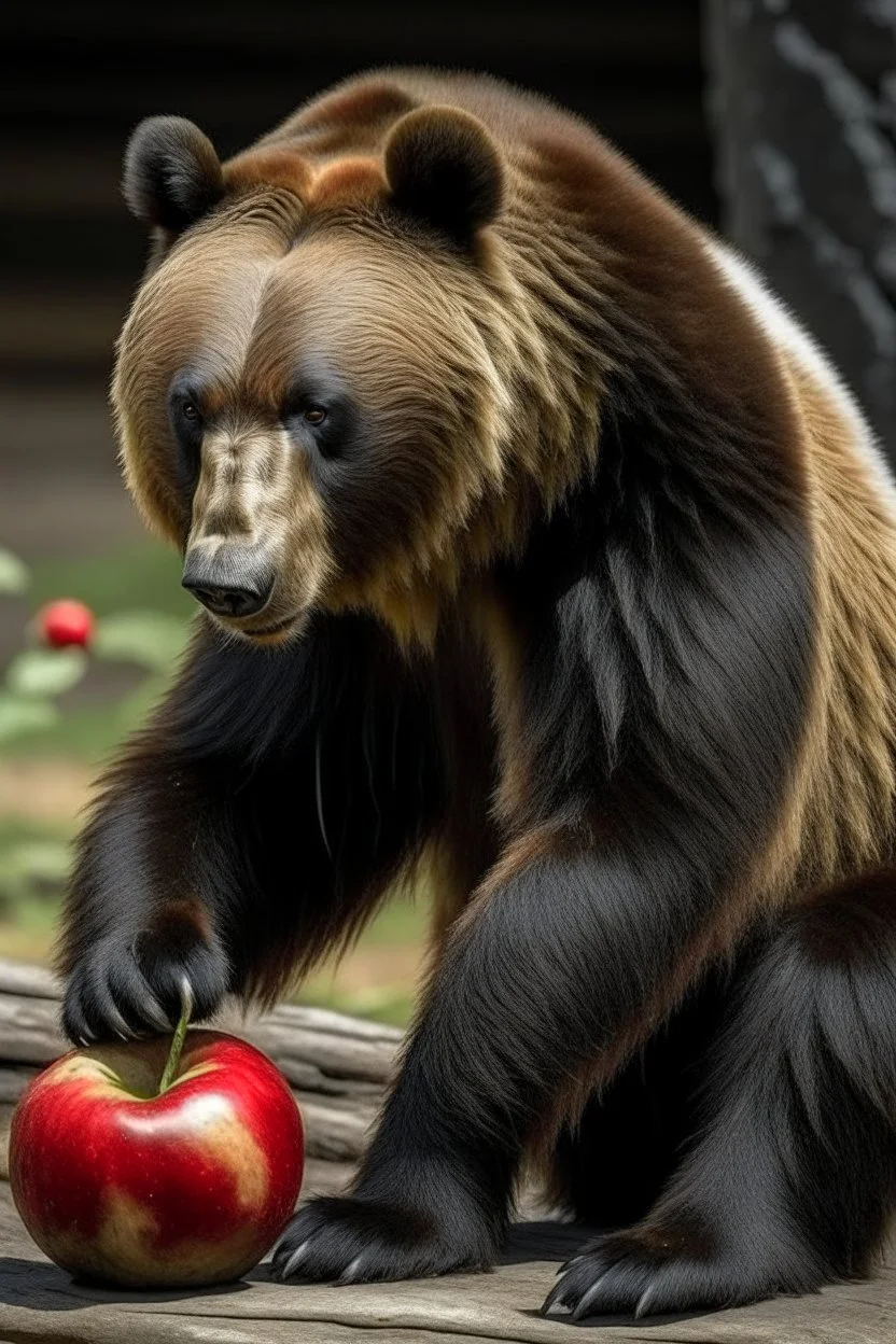 a bear eating an apple