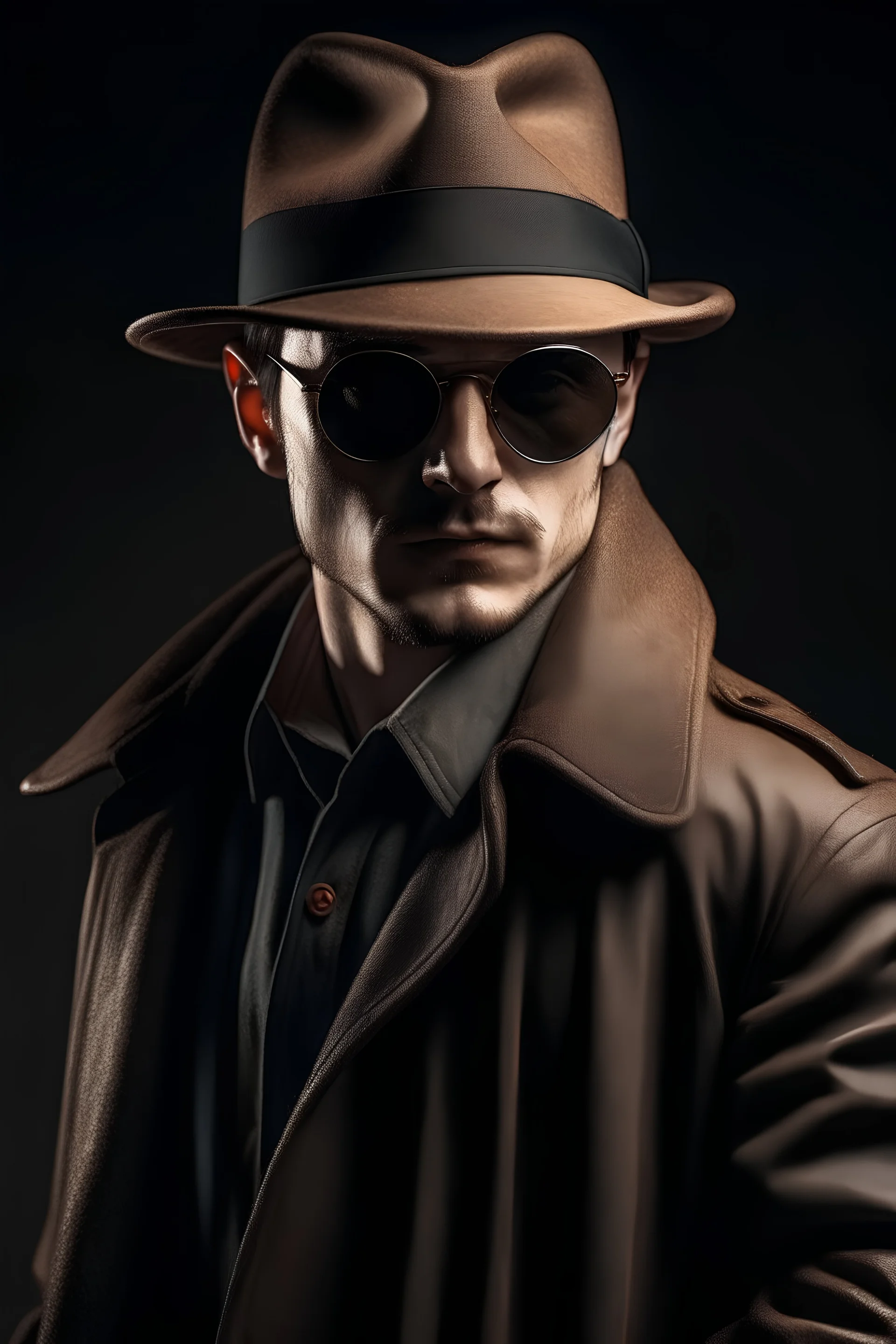 a bandit with friends in a jacket, hat and glasses