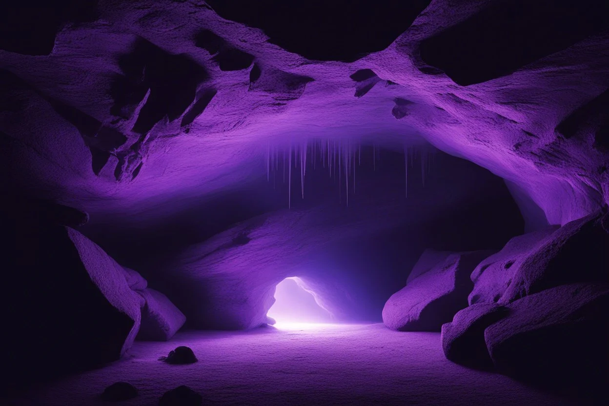 тёмному камню в центре пещеры, подсвеченной зловещим лиловым светом. Воздух в пещере казался густым, тяжёлым. Лиловый свет мерцал, искажая восприятие.