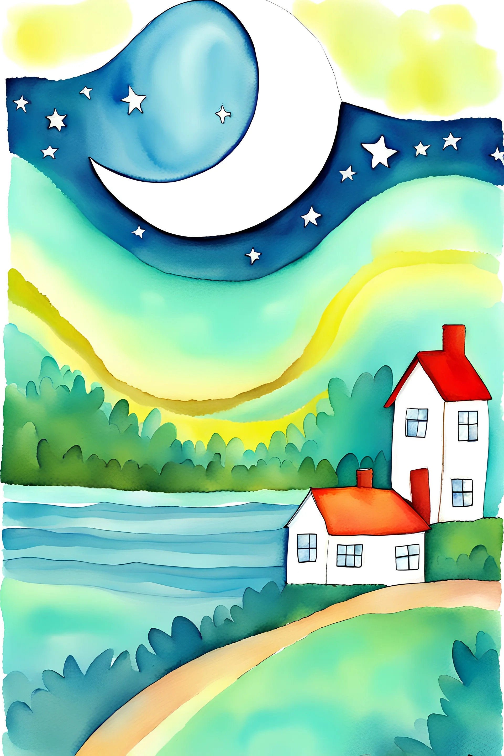 water color. moon. folk art painting. illustration. vector. Folk art. texture. Contemporary.