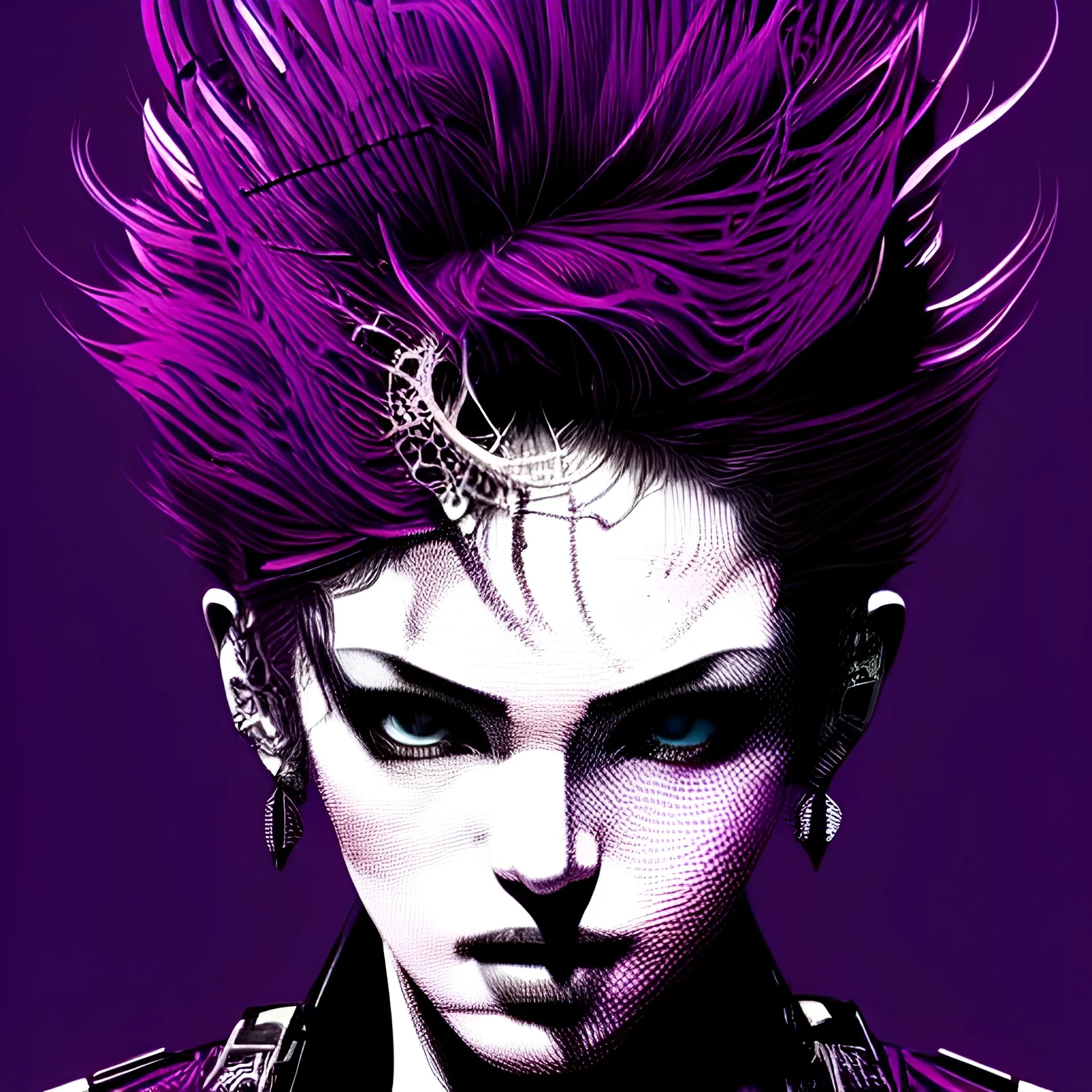 beautiful punk girl, hyper detailed, hyperdetailed, intricately detailed, illustration by <kilian eng> <Yoji Shinkawa>, purple tones,