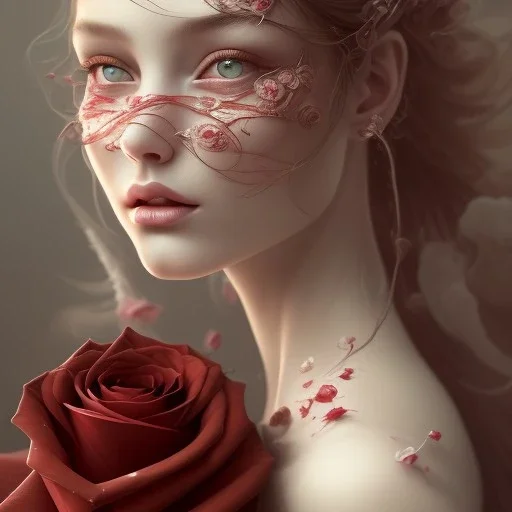 red roses beautiful girl,utra realistic,highly detailed, masterpiece, delicate detailed, sharp focus, insanely detailed, fantasy art, royalistic,elegant, fog, Special Lighting, Vibrant, color Scheme, forest, octane render, trending on artstation, ultra photoreal,hypermaximalist