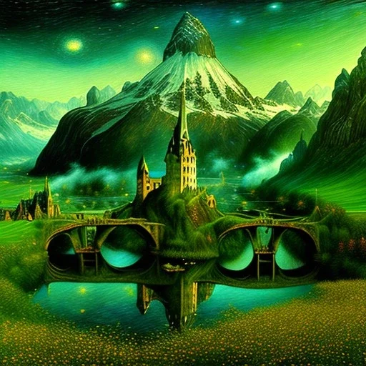 Epic Drawing of scenery of The LOTR estilo Van Gogh 4k