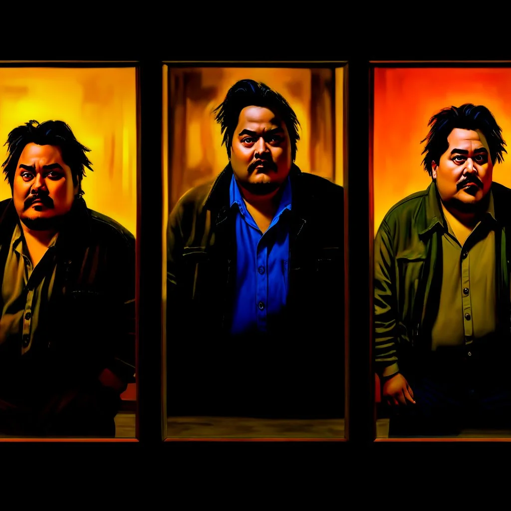 (fineart:1.5, masterpiece1.5) (realism:1.5) award winning picture of award winning fat johnny depp, fat man watching tv, tv in frame , three panels, multiple views, well lit fluorescent lighting, warm colors