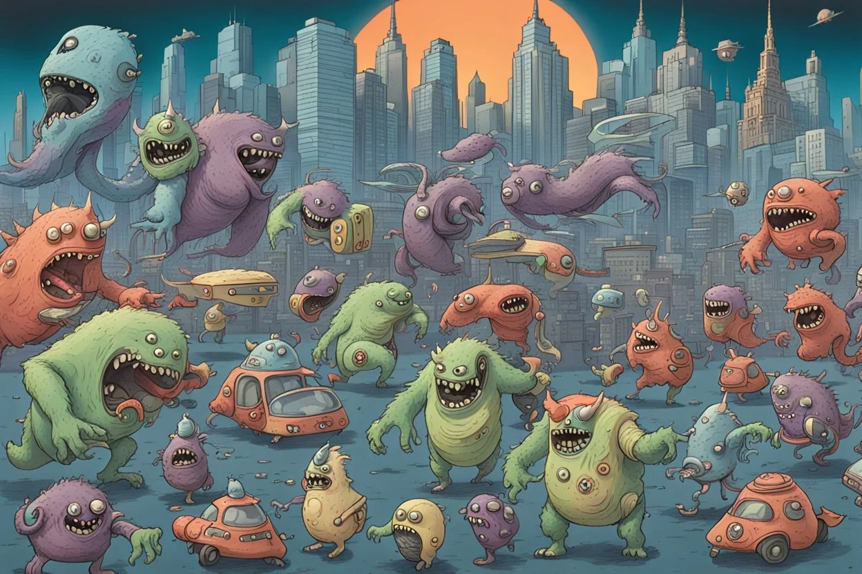 the city of the future, monsters are running around the city