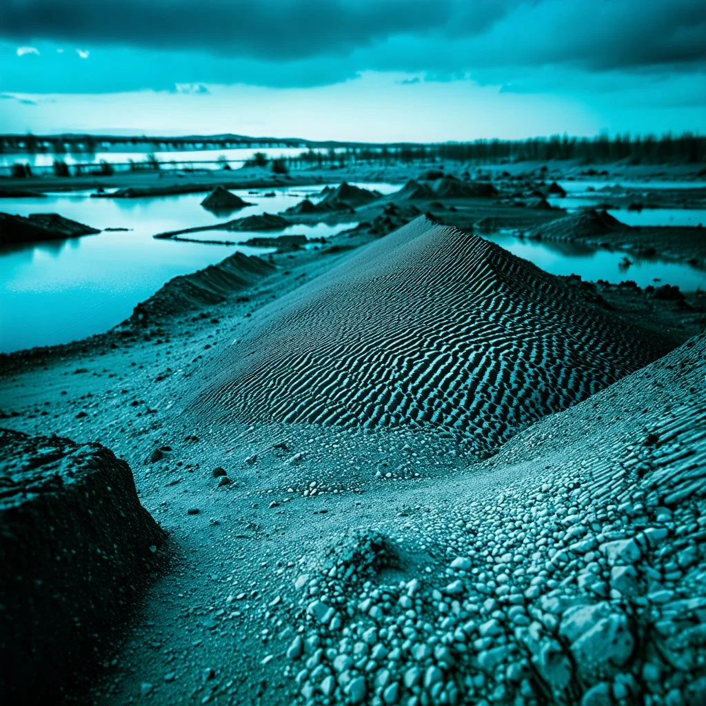 Hyperphotography Ilford close-up of a wasteland with odd incomprehensible forms, surrealism, glossy, organic, strong texture, panic, dismembered, obsessive, hypnotic, V6, hd3