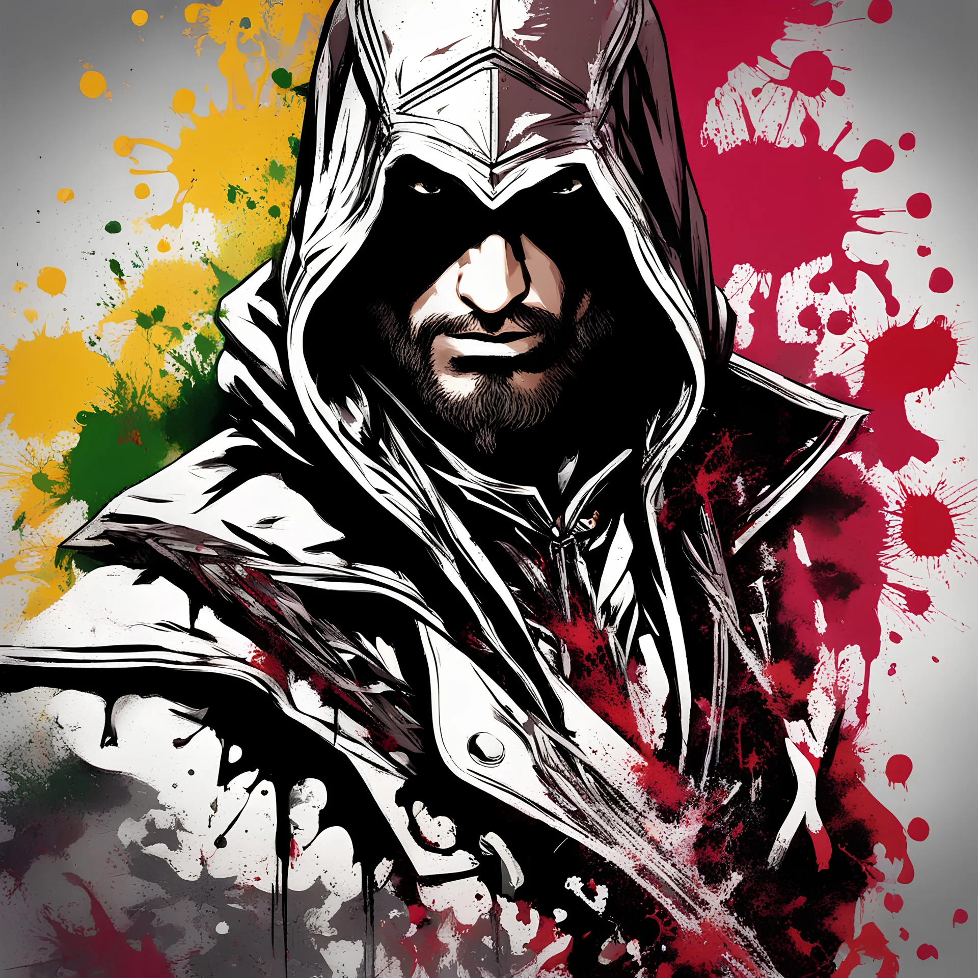 ASSASSIN'S CREED IN A PAINT SPLASH BACKGROUND