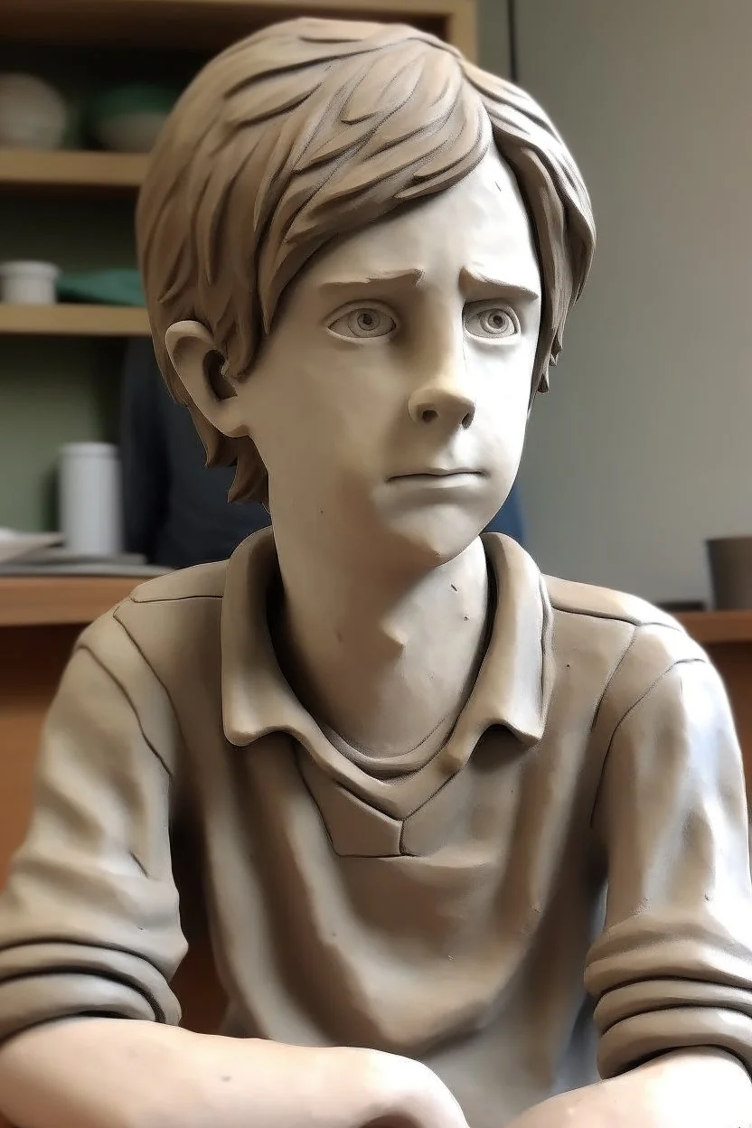 Clay statue of an awkward teenager