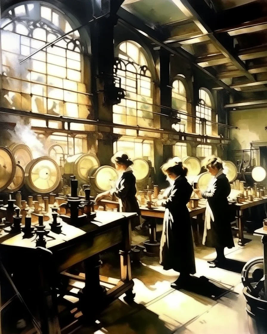 A clockwork factory painted by John Singer Sargent